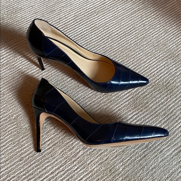Alexandre Birman Textured Leather Two Tone Blue Black Python Pumps Heels 7.5 - Picture 14 of 15